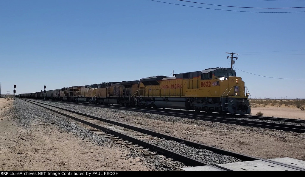 UP 8632 and UP 6963 Enter The East UP Yermo Yard California. 